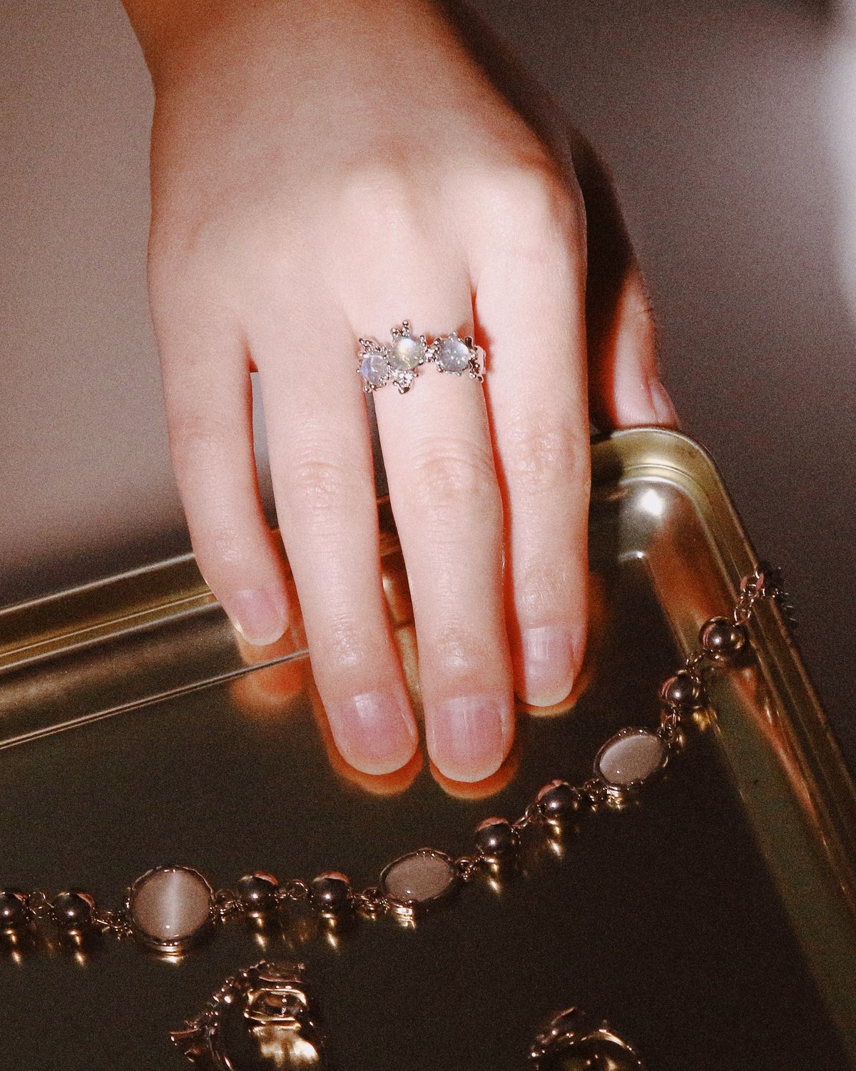 Gemstone ring worn on hand